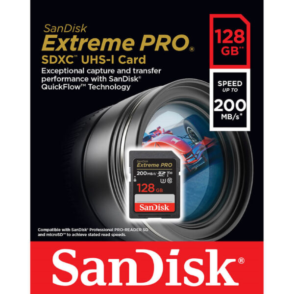 نمای پشت بسته‌بندی کارت حافظه SanDisk Extreme Pro 128GB