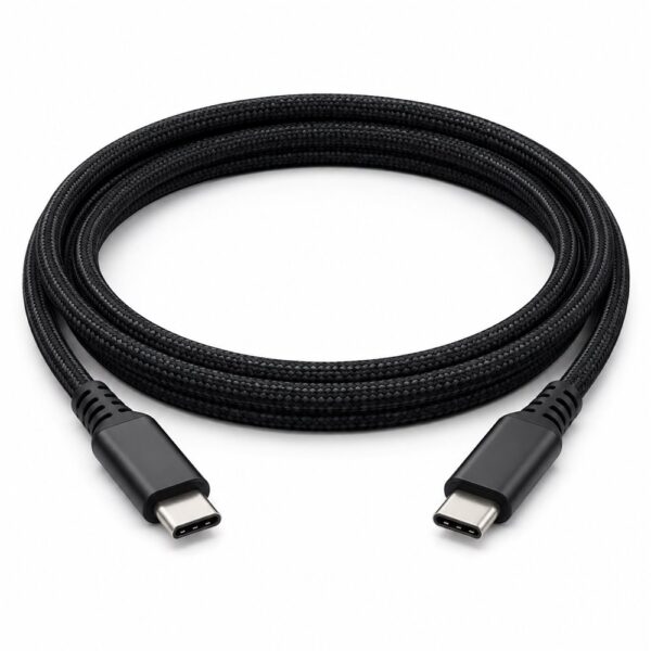 کابل USB-C به USB-C فست‌شارژ ۱۰۰ وات مشکی روی زمینه سفید